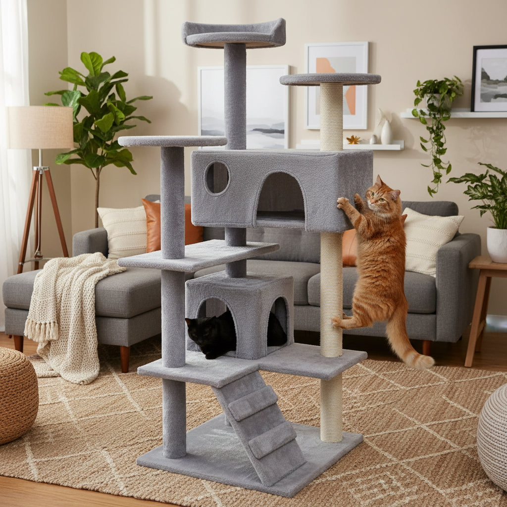 Suite Féline Multilevel avec Griffoirs Haute Densité – Édition Gris Minéral