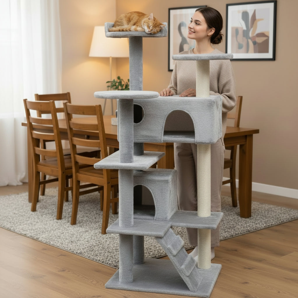 Suite Féline Multilevel avec Griffoirs Haute Densité – Édition Gris Minéral
