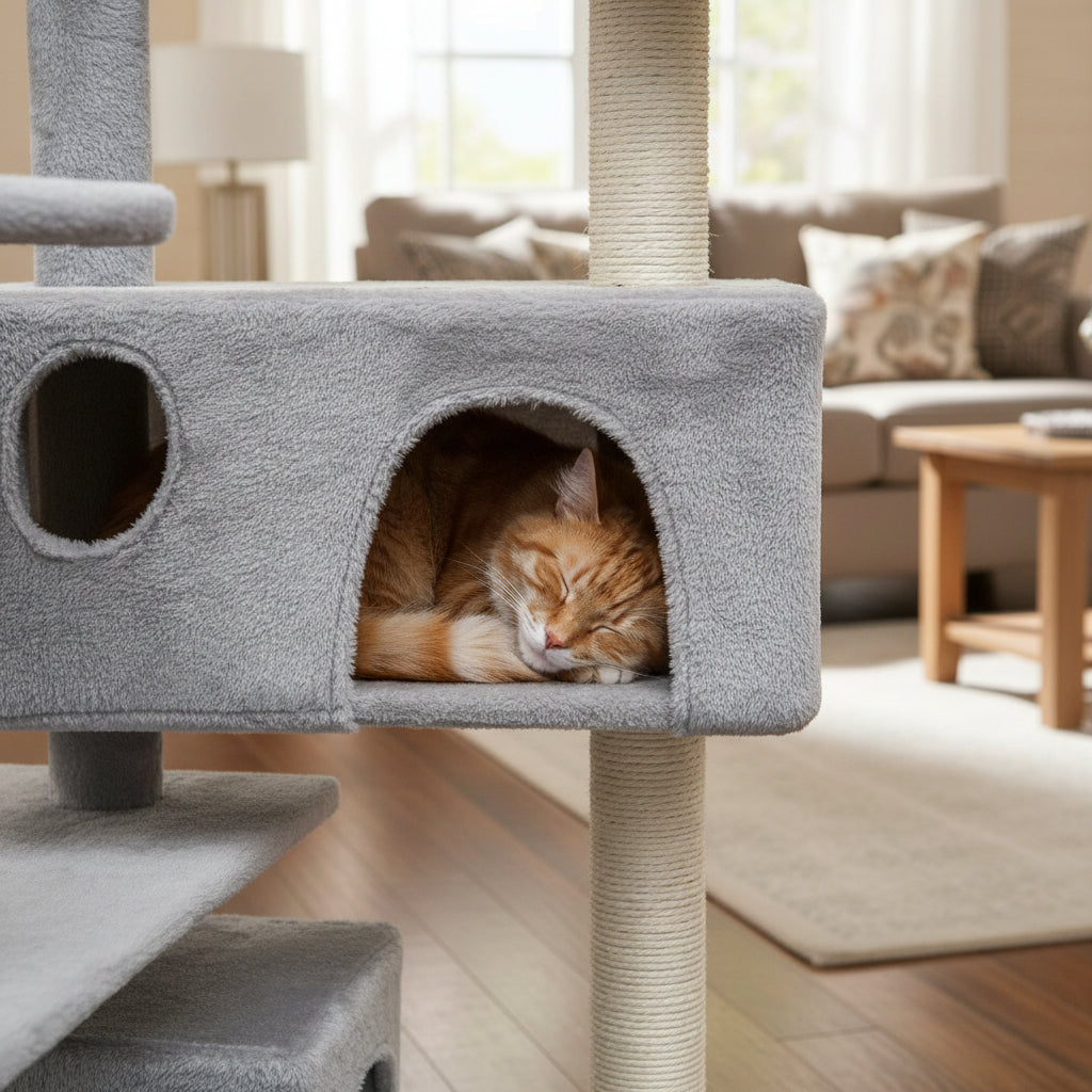 Suite Féline Multilevel avec Griffoirs Haute Densité – Édition Gris Minéral