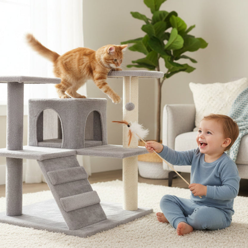 Suite Féline Multilevel avec Griffoirs Haute Densité – Édition Gris Minéral