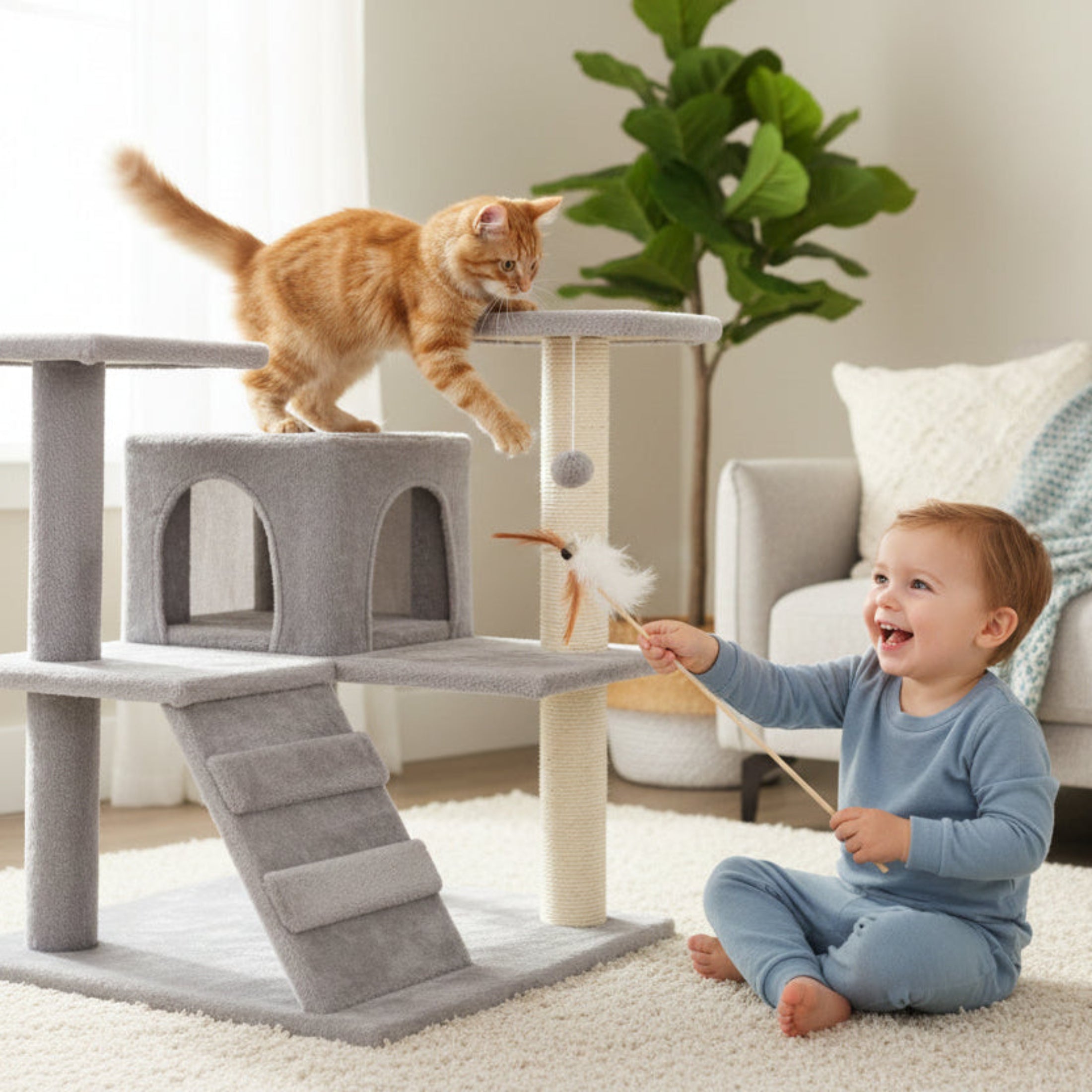 Suite Féline Multilevel avec Griffoirs Haute Densité – Édition Gris Minéral