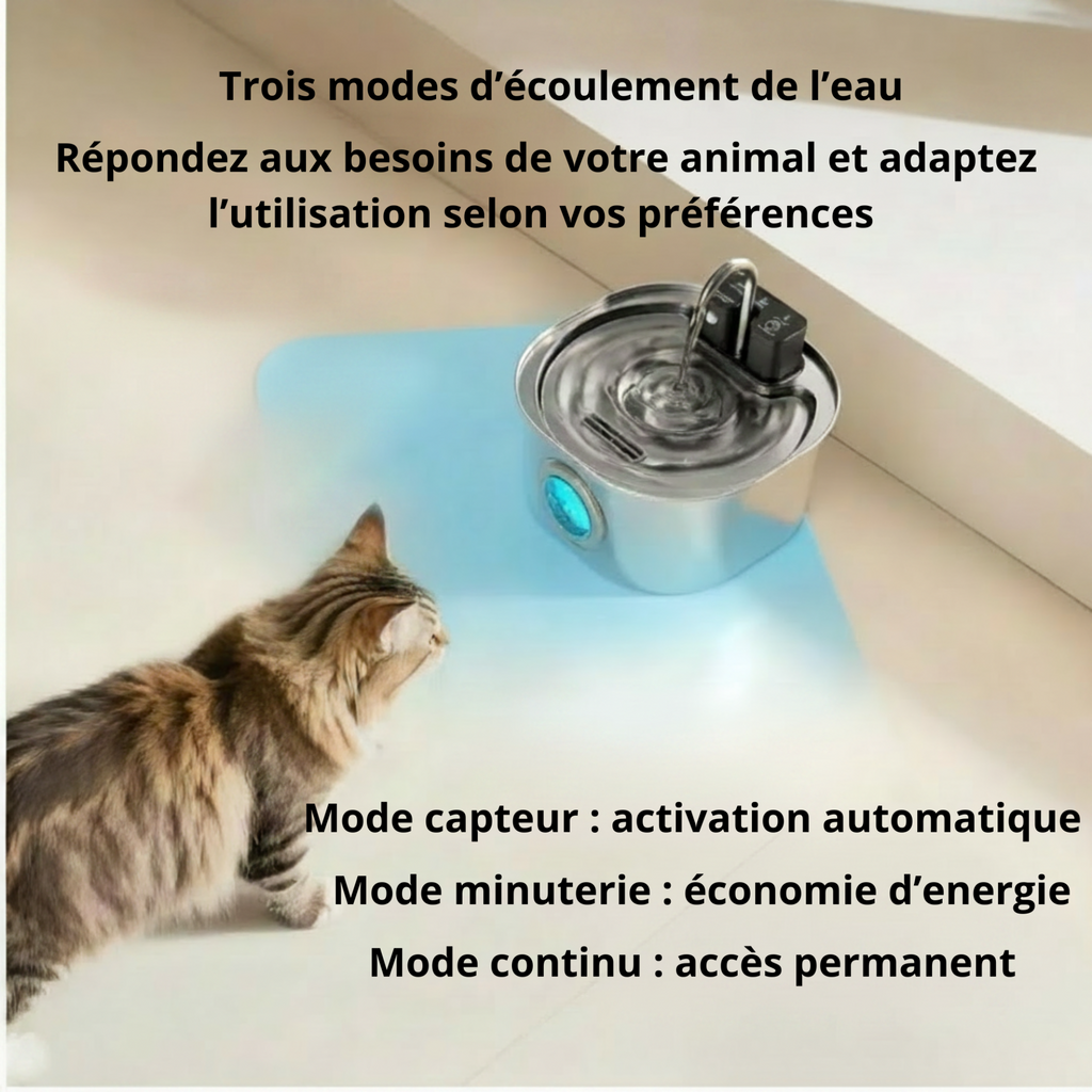 Fontaine à eau automatique sans fil en inox 3,2L pour chat et chien
