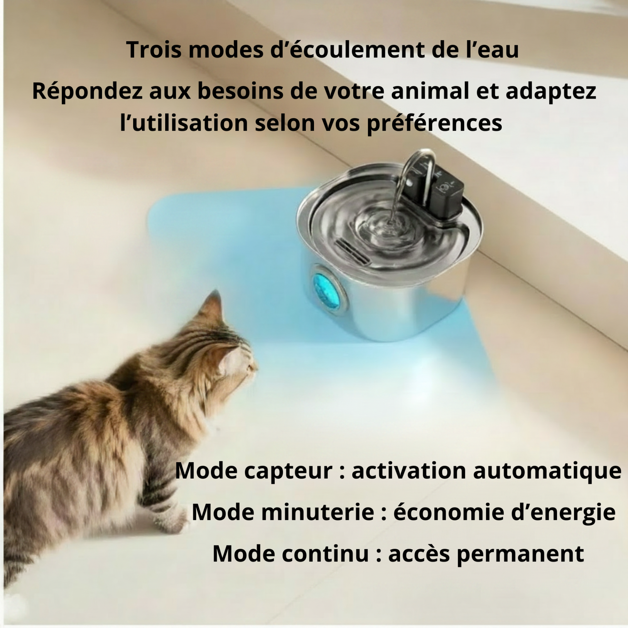 Fontaine à eau automatique sans fil en inox 3,2L pour chat et chien