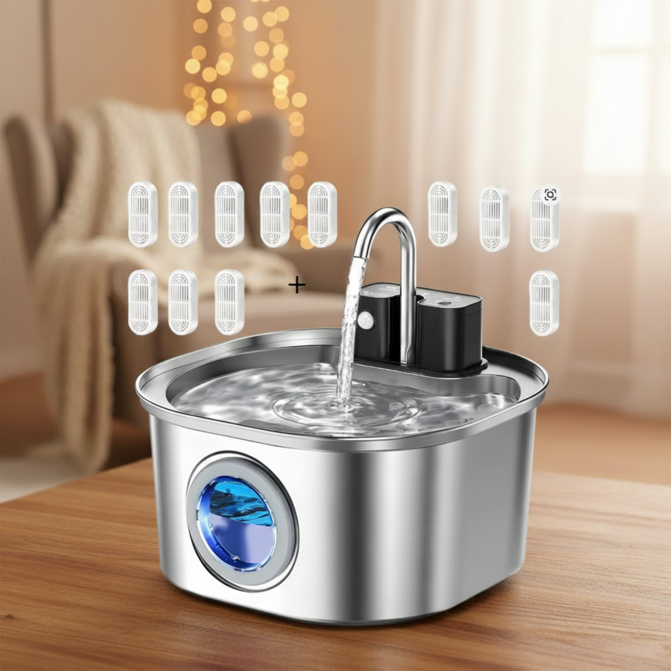 Fontaine à eau automatique sans fil en inox 3,2L pour chat et chien