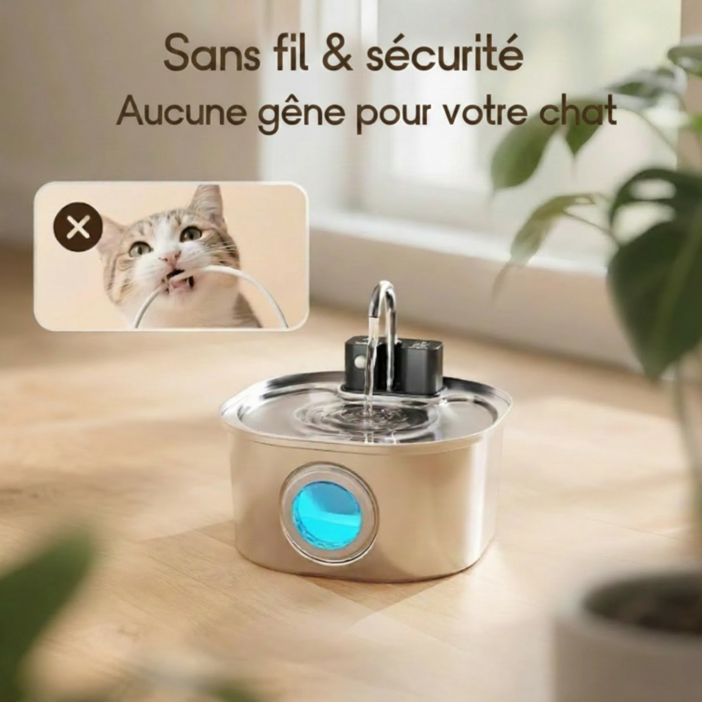 Fontaine à eau automatique sans fil en inox 3,2L pour chat et chien